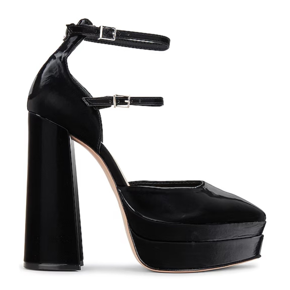 NWT Schutz Elysee Platform Heel 6.5 Black Patent Faux Leather Ankle Strap